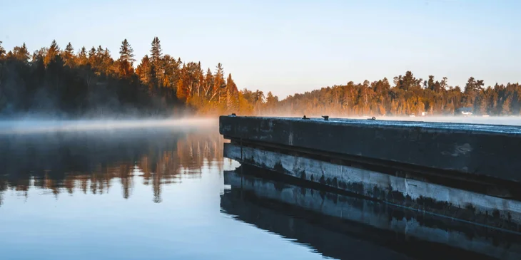 A scenic view of a lake in Pinehouse, Saskatchewan, Canada.