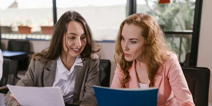 Two colleagues discussing a project.