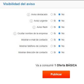 Seleccionar la visibilidad de su oferta.