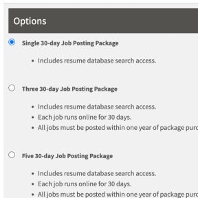 Select a posting package.