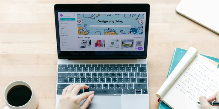 A social media manager creating visual and written content.