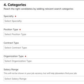 Specify the job category.