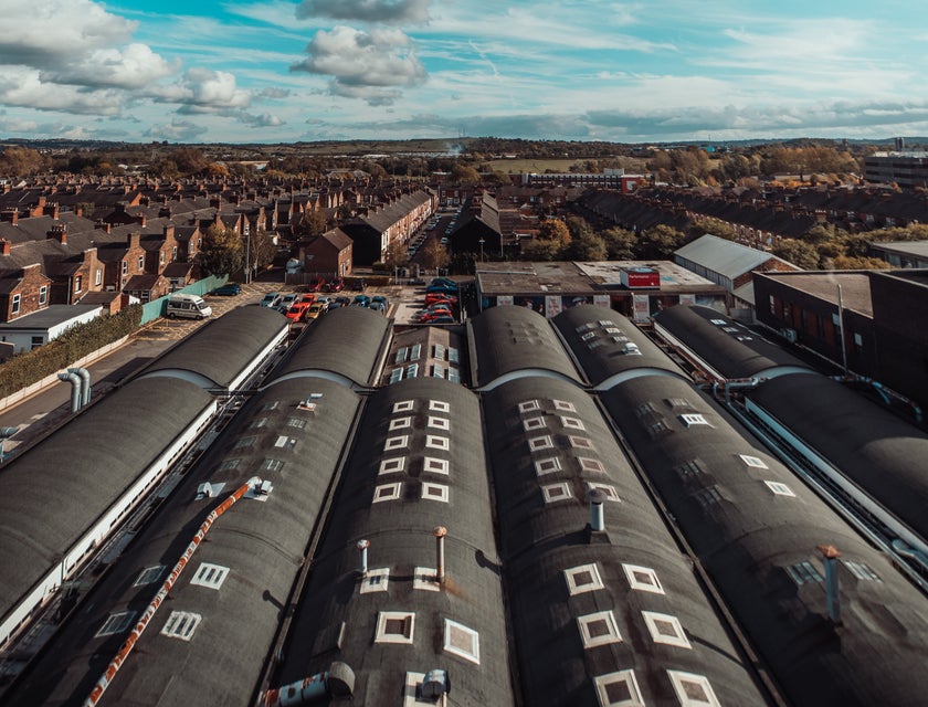 A sky view of a neighborhood in Stoke-on-Trent, England.