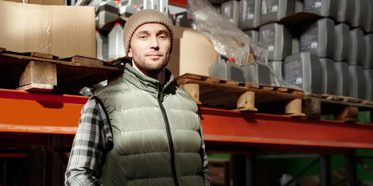 A man inside a warehouse.