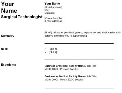 Surgical Technologist Resume