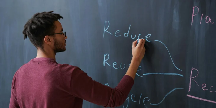 A teacher writing on the board.