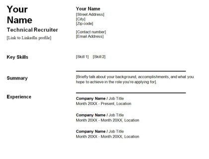 Technical Recruiter Resume Free Template