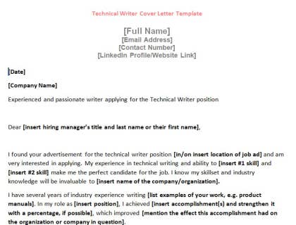 application letter for technical writing