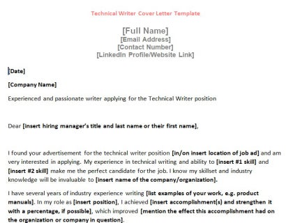 Technical Writer Cover Letter Template