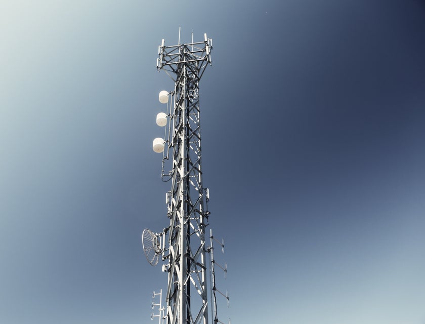A telecommunications tower that a telecommunications specialist would work on