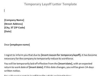 Temporary Layoff Letter Sample Template