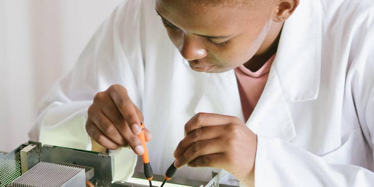 A test technician testing equipment