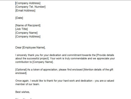 Thank you letter to employees template