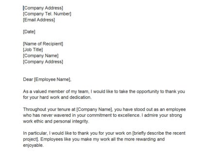 Thank you letter to employees template
