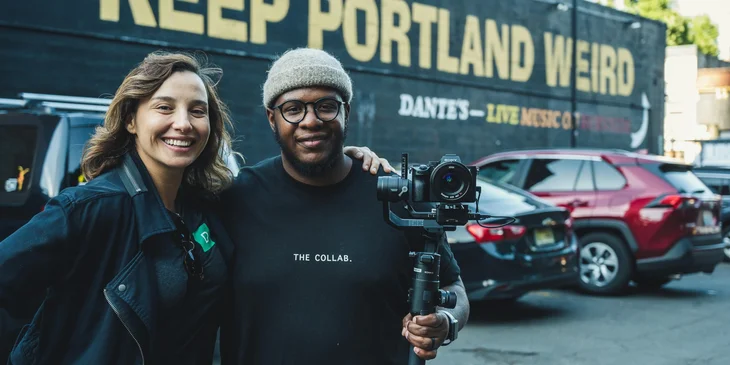 A man and a woman wearing black shirts.