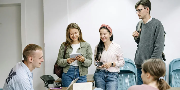 A group of people studying together.