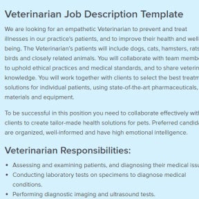 Use a veterinarian job description template to make it easier.