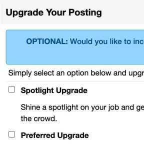 Choose additional upgrades for your job ad.