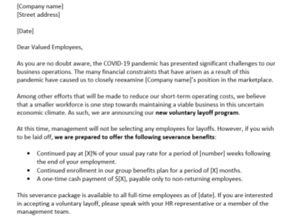 Voluntary Layoff Letter Due to Coronavirus