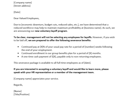 Voluntary Layoff Letter Template