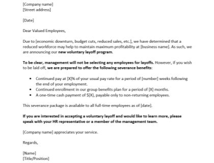 Voluntary Layoff Letter