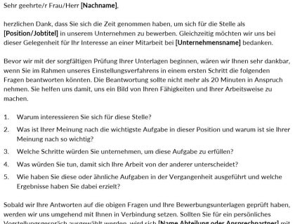E-Mail-Vorlage für ein erstes Bewerber-Screening