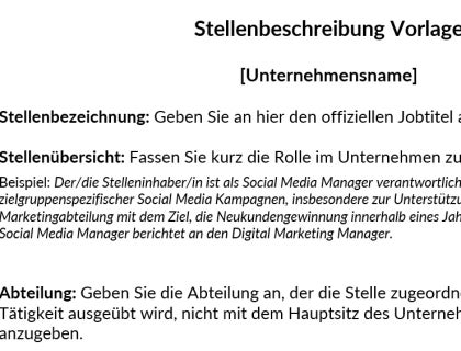 Kostenlose Vorlage für eine Stellenbeschreibung