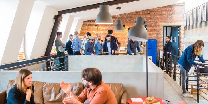 Employees having lunch in the office