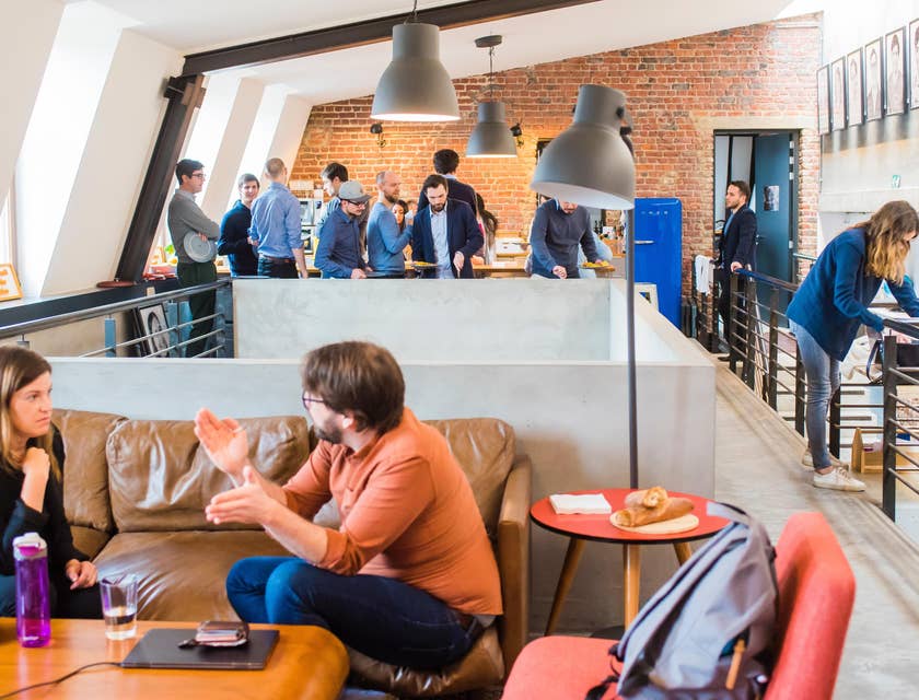 Employees having lunch in the office