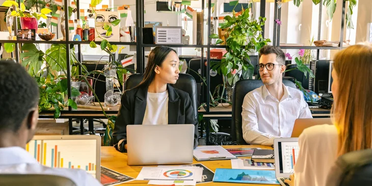 A team having a meeting.