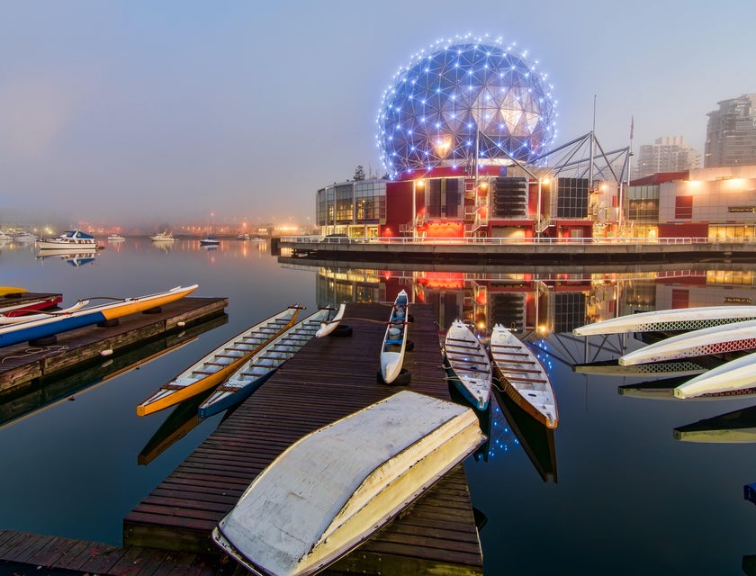 Canoes beside dock in British Columbia