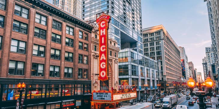 A busy street in Chicago, Illinois.