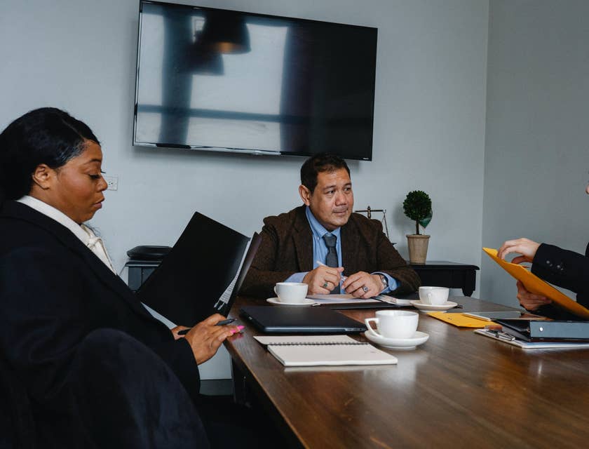 Chief Investment Officer pitching her investment proposal to other members of the executive team for approval