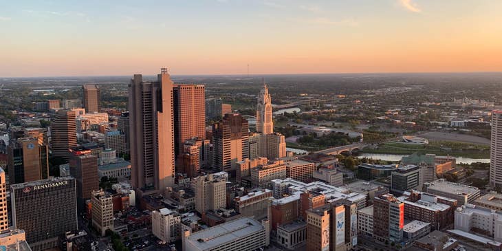 An aerial view of the city of Columbus, Ohio.