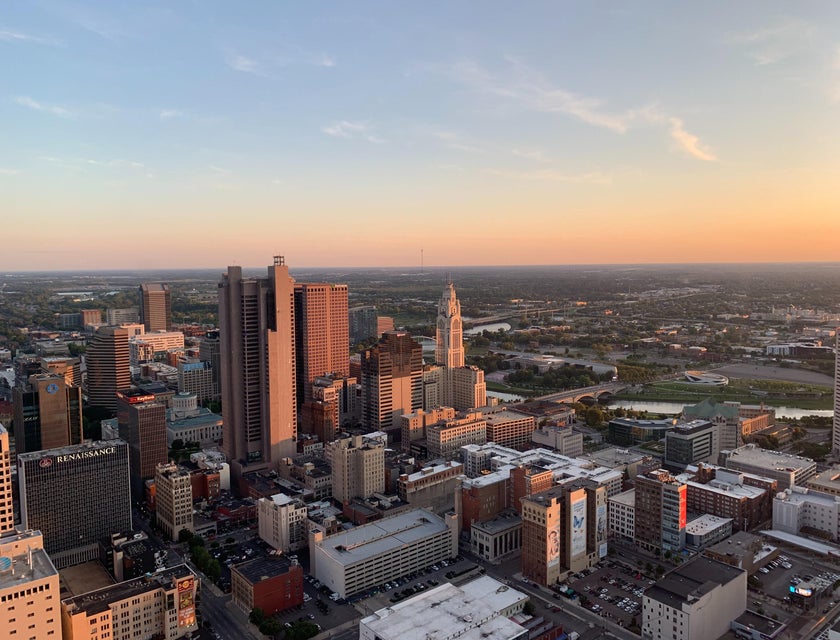 An aerial view of the city of Columbus, Ohio.