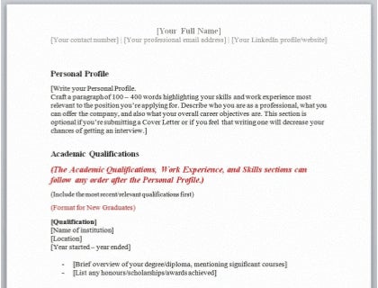 Combination/hybrid CV in MS Word format.