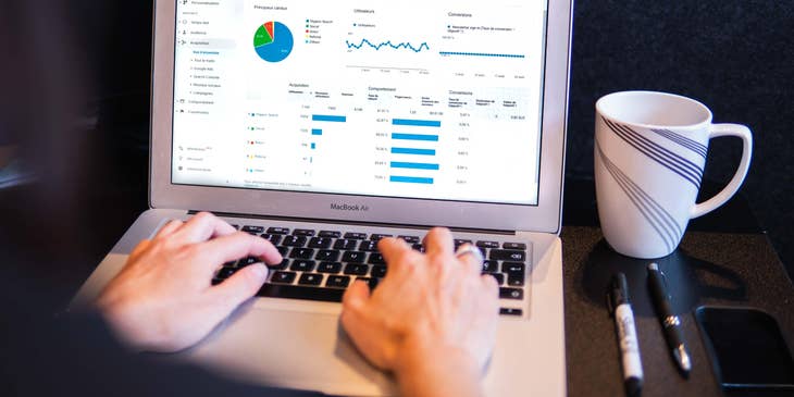 Content Marketing Manager checking and analyzing the statistics of the marketing campaign