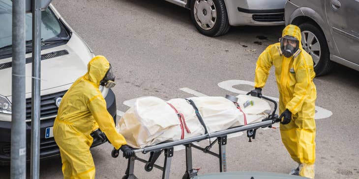 The coroner supervises the removal of the body and transports it to the morgue.