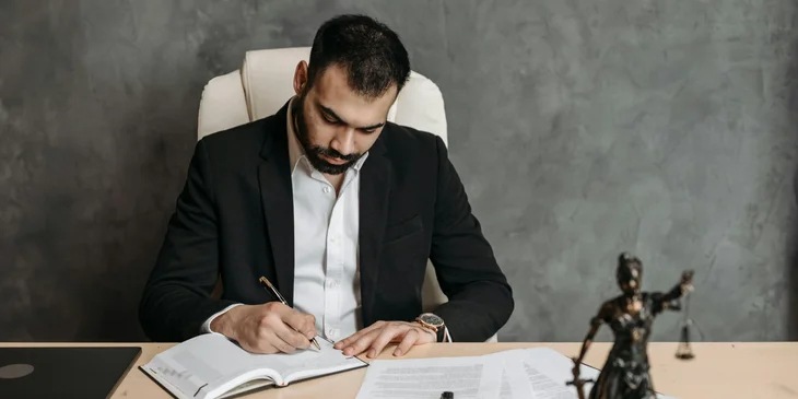 A country manager writing on a paper.
