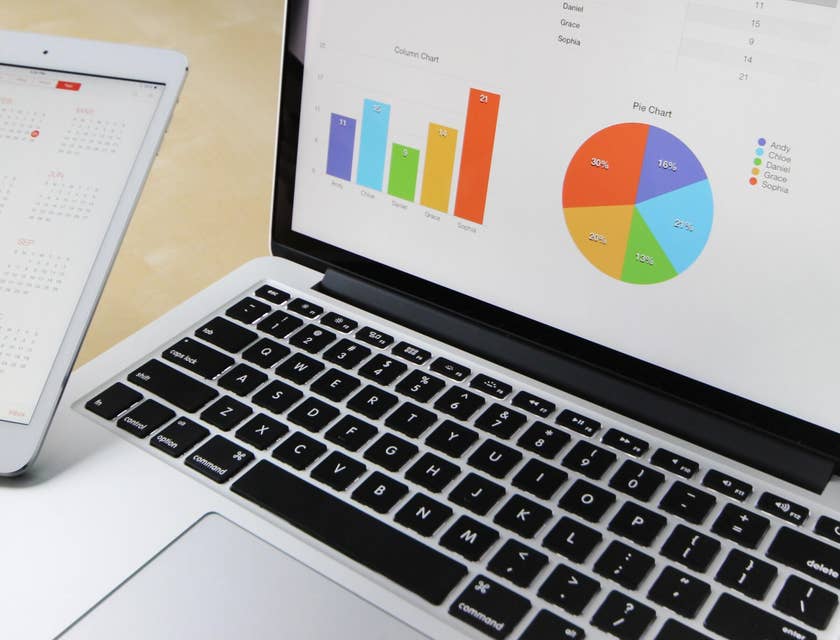 Data Analyst business charts on a computer