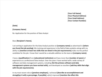 sample cover letter for data analyst without experience