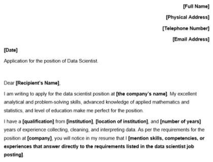Data scientist cover letter template