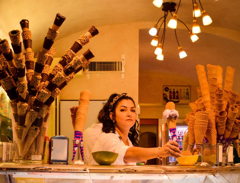 Deli clerk preparing the decorations before store opening