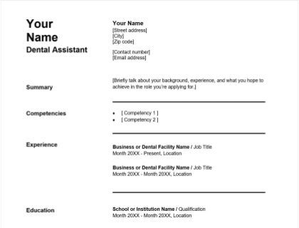 Dental Assistant Resume Template