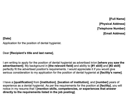 Dental Hygienist cover letter template