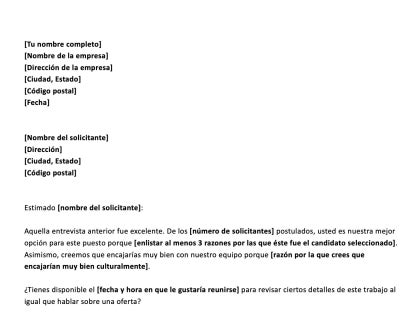 Una plantilla de muestra de correo electrónico de email para platicar sobre oferta de trabajo gratuita en formato Word.