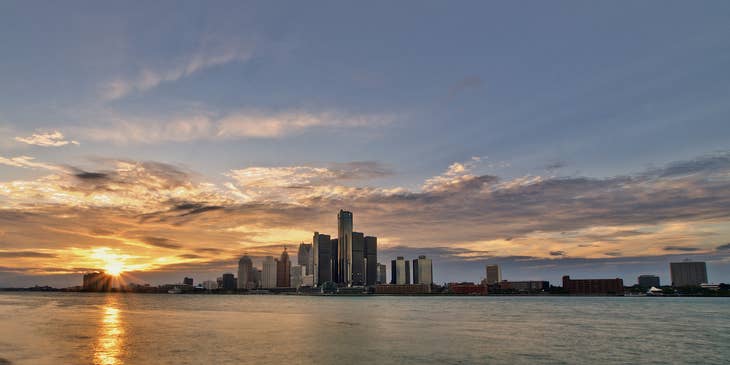 A view of the city skyline in Detroit, Michigan.