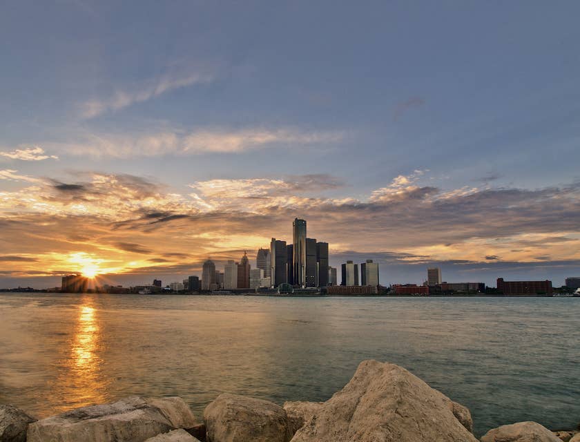 A view of the city skyline in Detroit, Michigan.