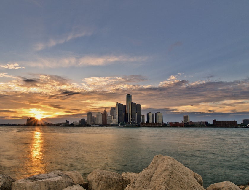 A view of the city skyline in Detroit, Michigan.