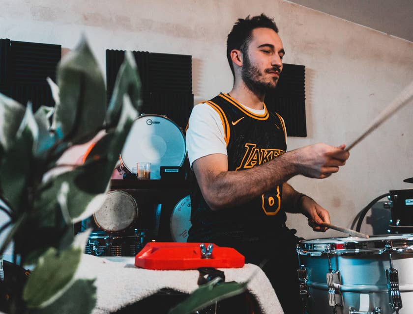 Drummer practicing the set for the upcoming performance